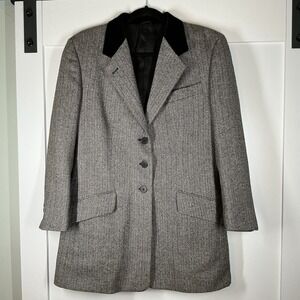 VTG‎ Ann Freedberg Jacket Womens Size 12 Alpaca Wool Velvet Collar Herringbone